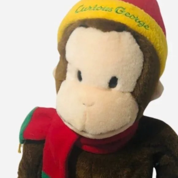 Vintage Curious George Soft Plush Monkey Large 24" Winter Hat & Scarf - Picture 6 of 16